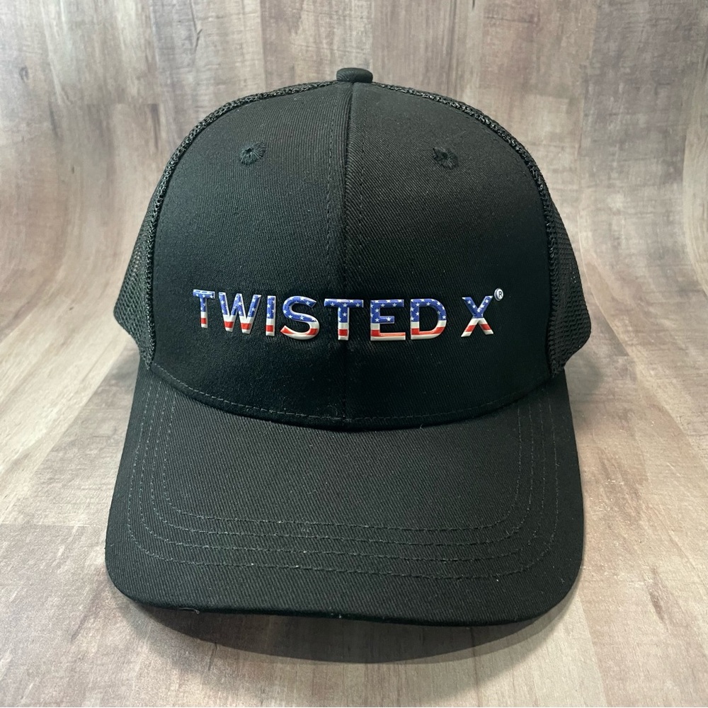 Twisted X Patriotic Logo Black & American Flag Trucker Cap Mesh Snapback Hat NEW